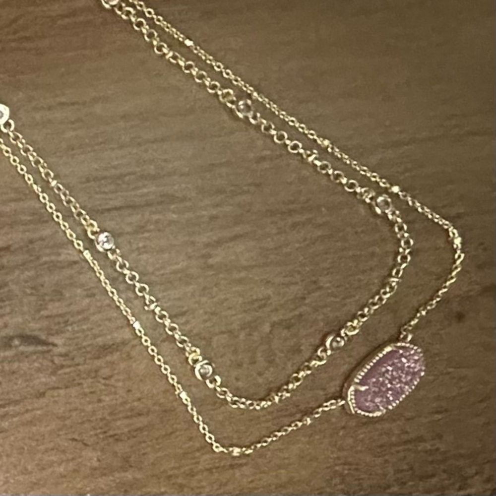 Kendra Scott Elisa 2 double strand Gold Necklace in Light Pink Drusy - Picture 6 of 8